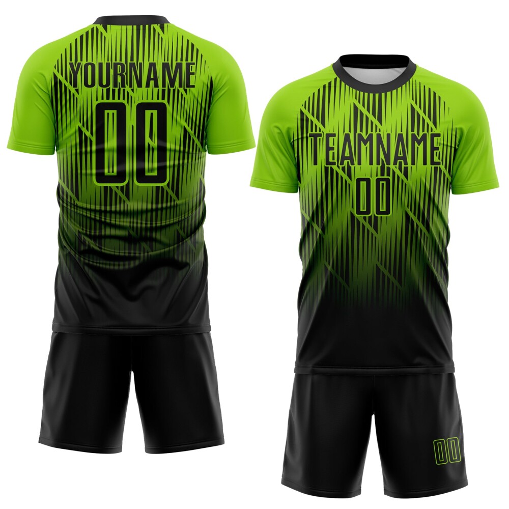 Custom Black-Neon Green Spiked Sharp Lines Gradient Sublimation Soccer Uniform Jersey