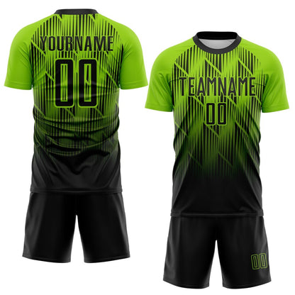 Custom Black-Neon Green Spiked Sharp Lines Gradient Sublimation Soccer Uniform Jersey