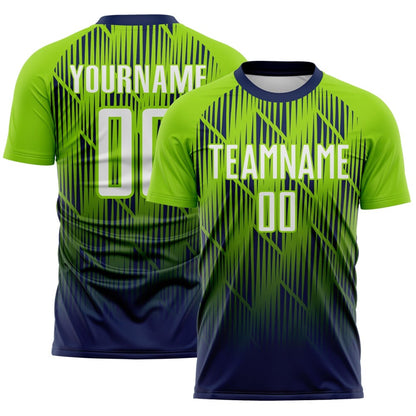 Custom Navy White-Neon Green Spiked Sharp Lines Gradient Sublimation Soccer Uniform Jersey