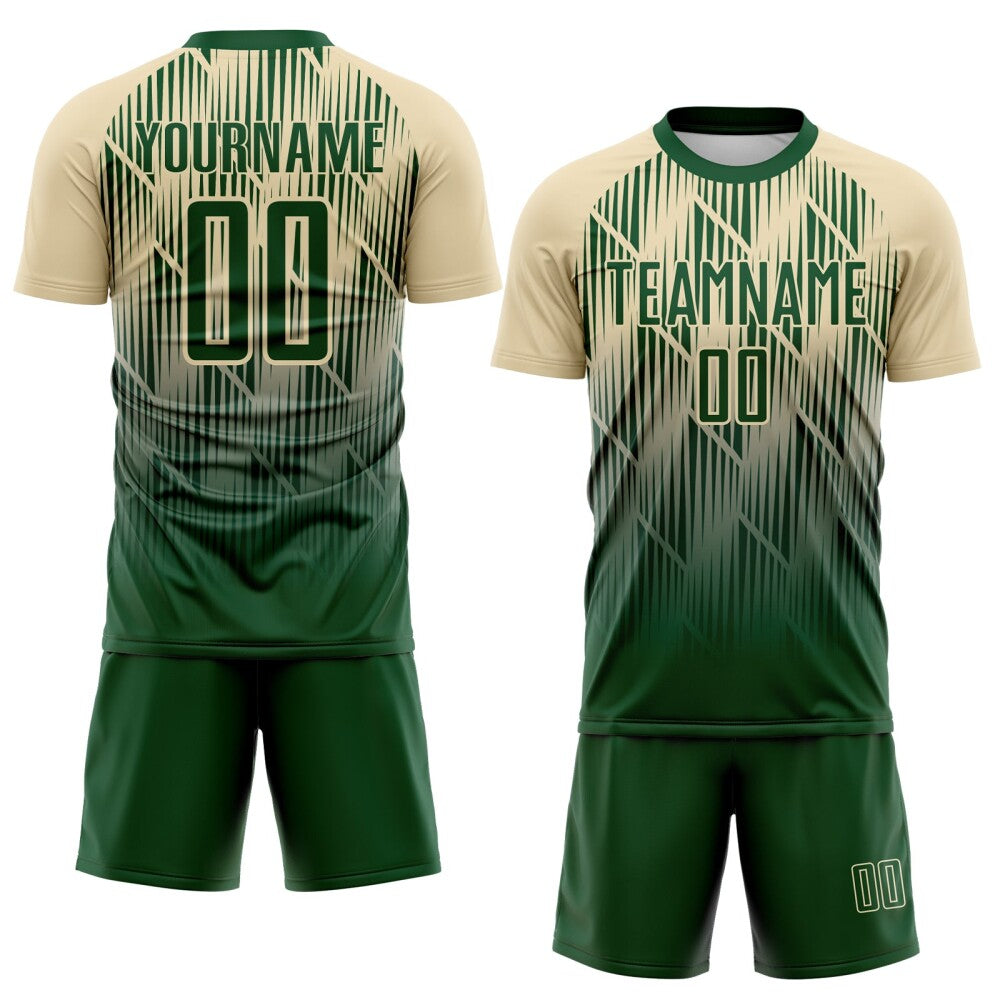 Custom Green-Cream Spiked Sharp Lines Gradient Sublimation Soccer Uniform Jersey