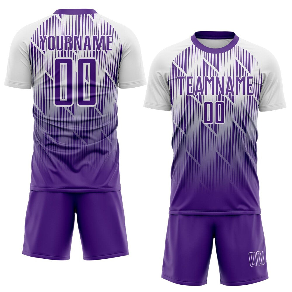 Custom Purple-White Spiked Sharp Lines Gradient Sublimation Soccer Uniform Jersey