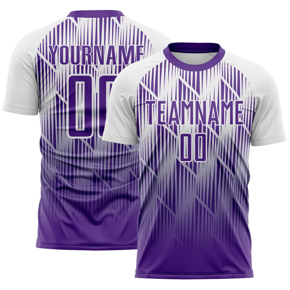 Custom Purple-White Spiked Sharp Lines Gradient Sublimation Soccer Uniform Jersey