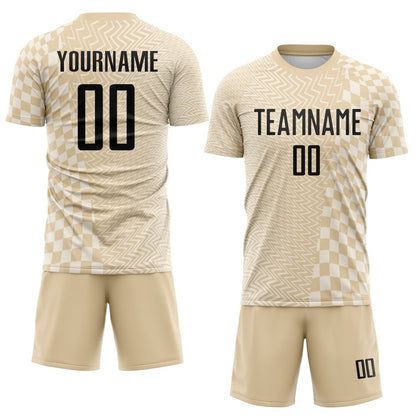 Custom City Cream Black-Cream Geometric Patchwork Asymmetry Checkered Zigzag Lines Sublimation Soccer Uniform Jersey