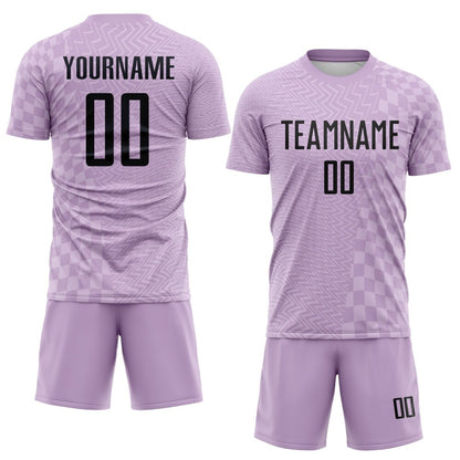 Custom Light Purple-Black Geometric Patchwork Asymmetry Checkered Zigzag Lines Sublimation Soccer Uniform Jersey