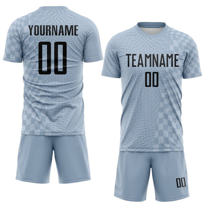 Custom Gray-White Geometric Patchwork Asymmetry Checkered Zigzag Lines Sublimation Soccer Uniform Jersey