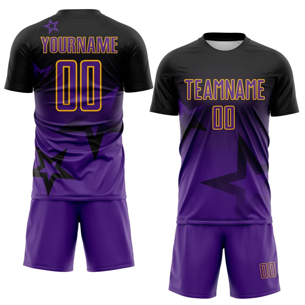 Custom Black Purple-Gold Gradient Style Twinkle Star Sublimation Soccer Uniform Jersey