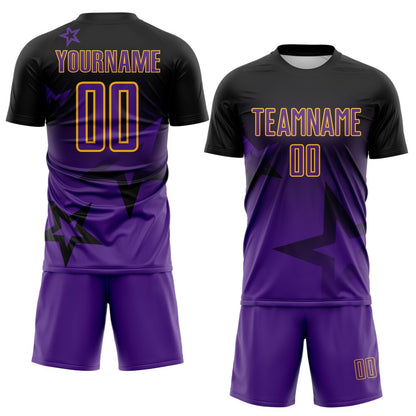 Custom Black Purple-Gold Gradient Style Twinkle Star Sublimation Soccer Uniform Jersey