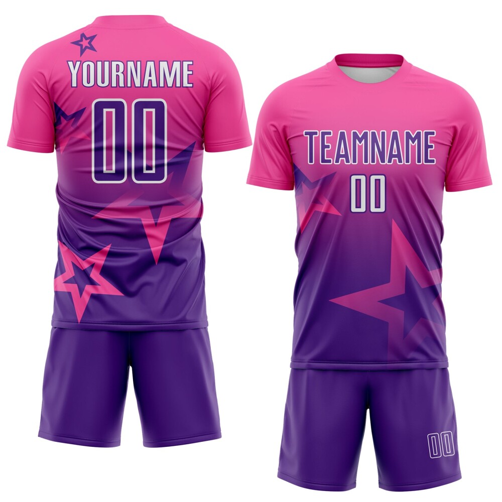 Custom Pink Purple-White Gradient Style Twinkle Star Sublimation Soccer Uniform Jersey
