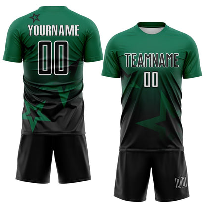 Custom Kelly Green Black-White Gradient Style Twinkle Star Sublimation Soccer Uniform Jersey