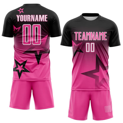 Custom Black Pink-White Gradient Style Twinkle Star Sublimation Soccer Uniform Jersey