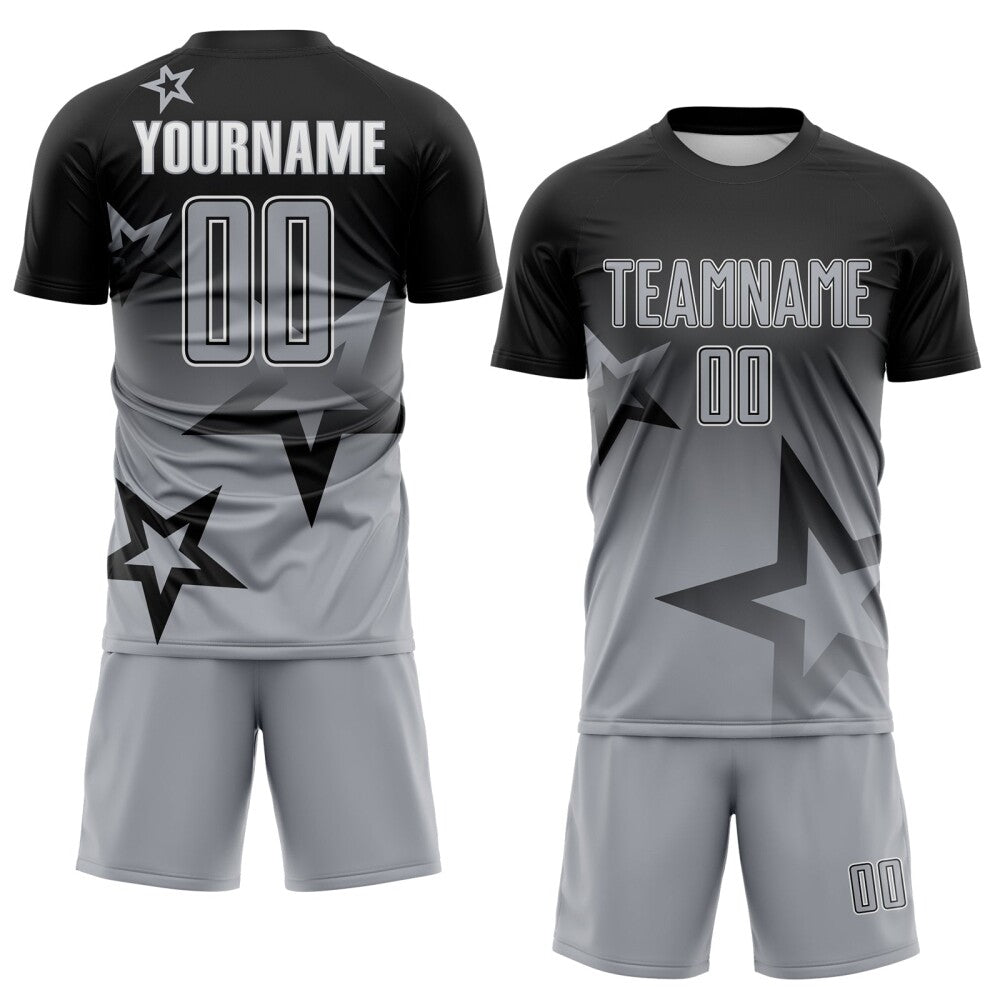 Custom Black Gray-White Gradient Style Twinkle Star Sublimation Soccer Uniform Jersey