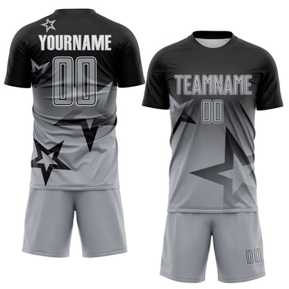 Custom Black Gray-White Gradient Style Twinkle Star Sublimation Soccer Uniform Jersey