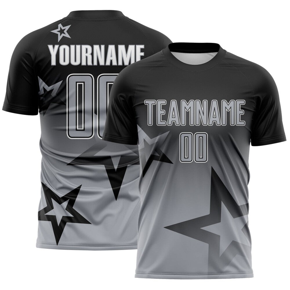 Custom Black Gray-White Gradient Style Twinkle Star Sublimation Soccer Uniform Jersey