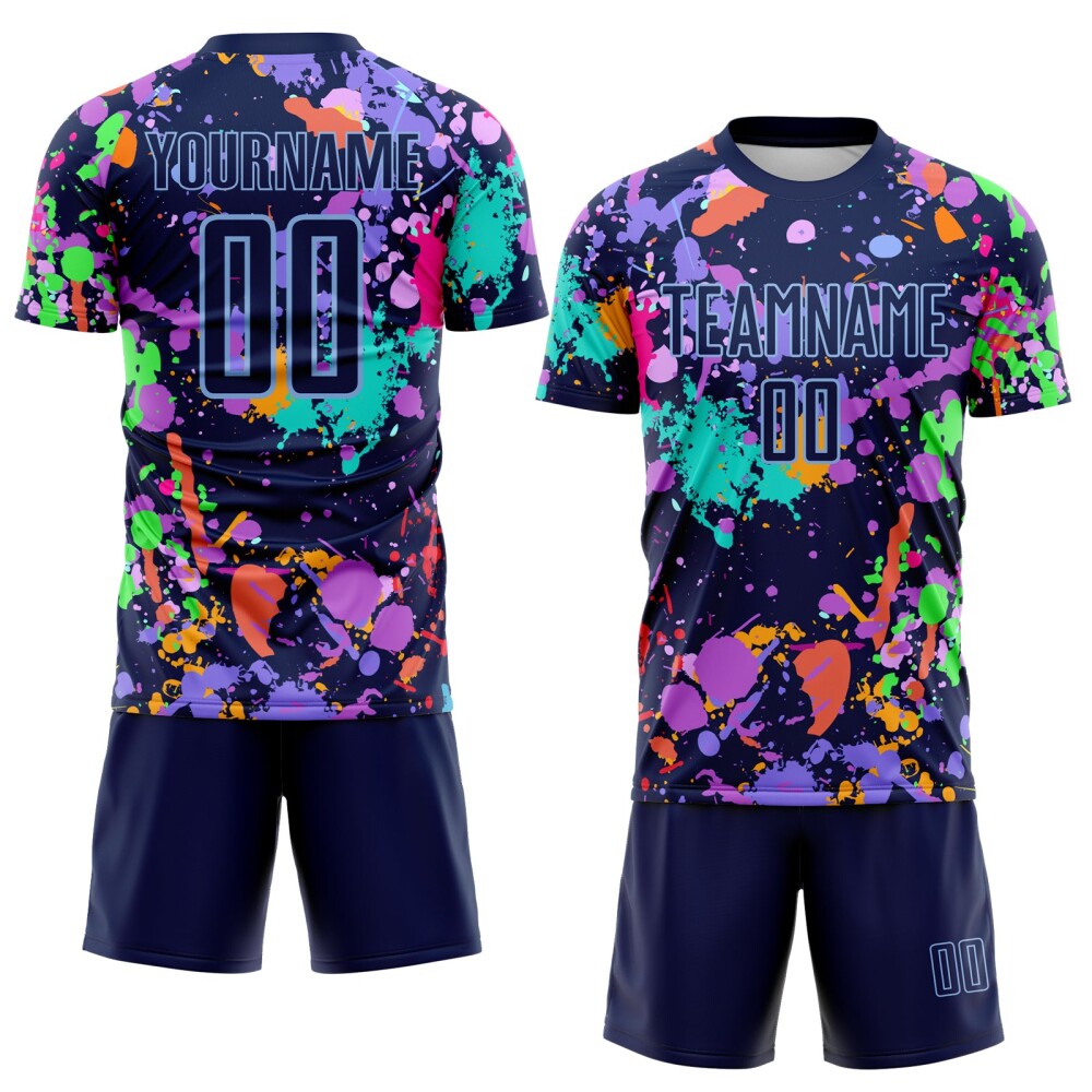 Custom Graffiti Pattern Navy-Light Blue Paint Splatter Sublimation Soccer Uniform Jersey