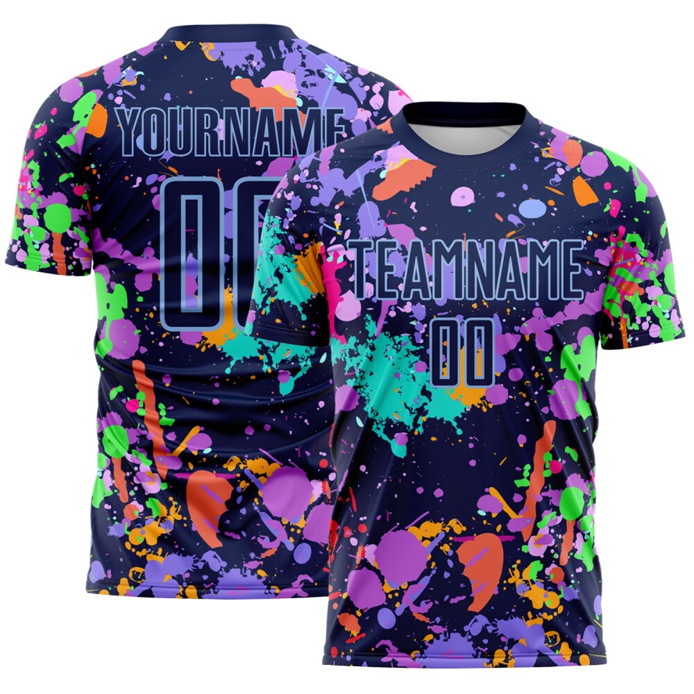 Custom Graffiti Pattern Navy-Light Blue Paint Splatter Sublimation Soccer Uniform Jersey