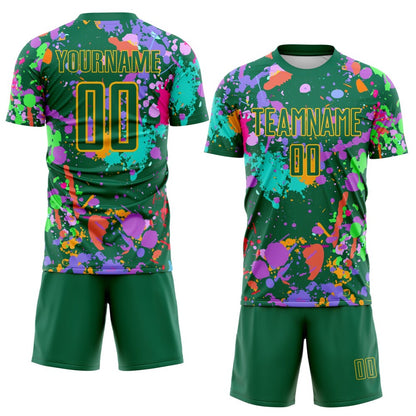 Custom Graffiti Pattern Kelly Green-Gold Paint Splatter Sublimation Soccer Uniform Jersey