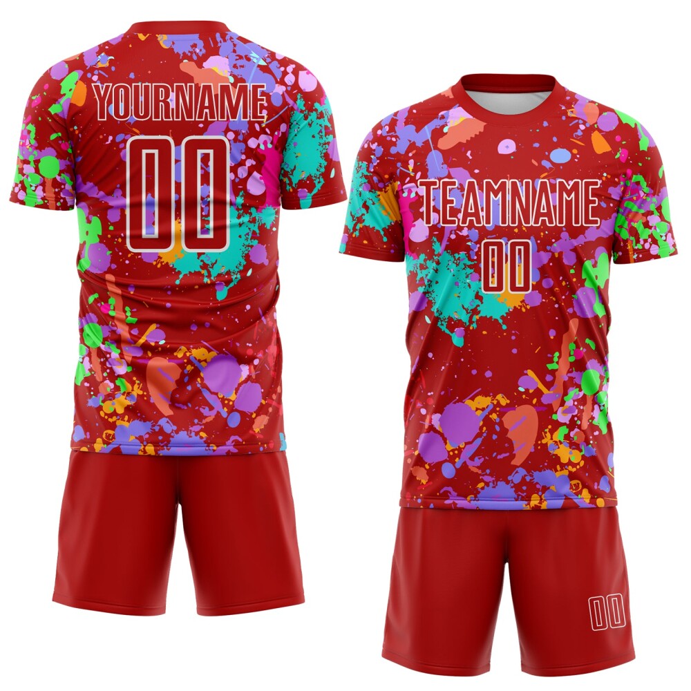 Custom Graffiti Pattern Red-White Paint Splatter Sublimation Soccer Uniform Jersey