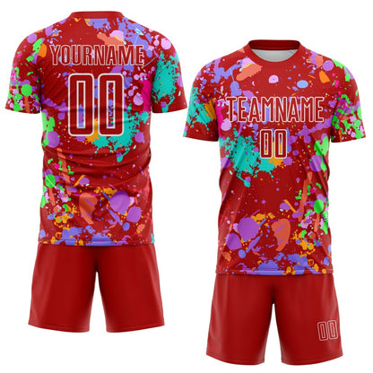 Custom Graffiti Pattern Red-White Paint Splatter Sublimation Soccer Uniform Jersey