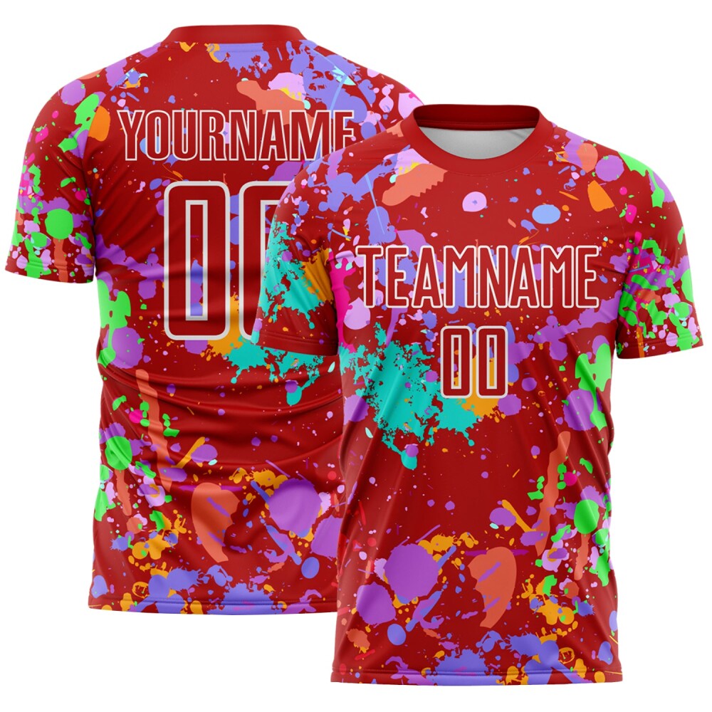 Custom Graffiti Pattern Red-White Paint Splatter Sublimation Soccer Uniform Jersey