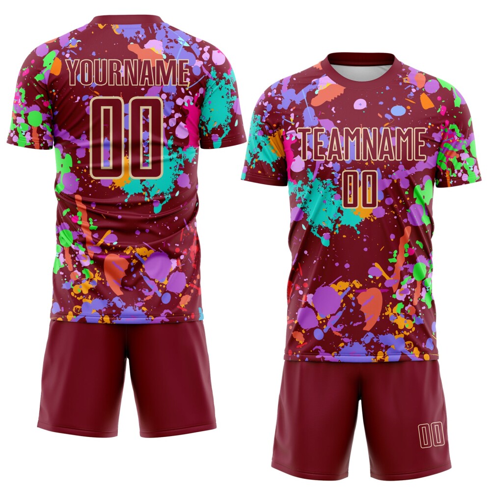 Custom Graffiti Pattern Crimson-Cream Paint Splatter Sublimation Soccer Uniform Jersey