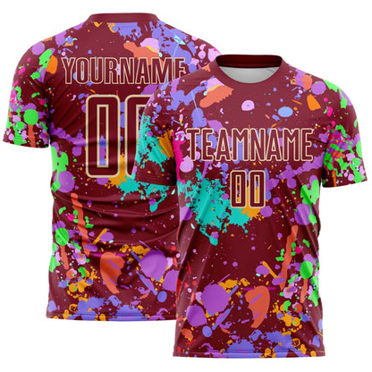 Custom Graffiti Pattern Crimson-Cream Paint Splatter Sublimation Soccer Uniform Jersey