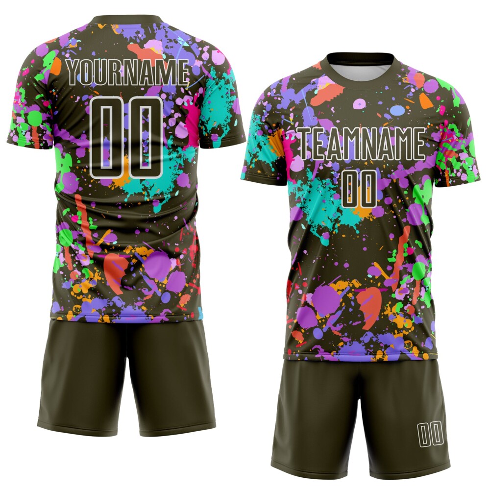 Custom Graffiti Pattern Olive-White Paint Splatter Sublimation Soccer Uniform Jersey