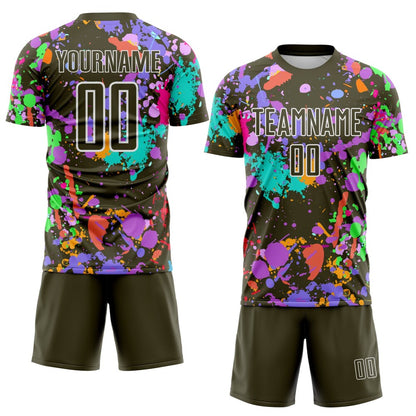 Custom Graffiti Pattern Olive-White Paint Splatter Sublimation Soccer Uniform Jersey