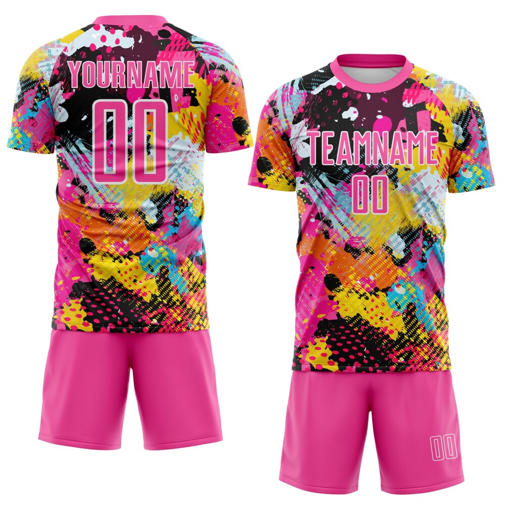 Custom Graffiti Pattern Pink-White Paint Splatter Sublimation Soccer Uniform Jersey