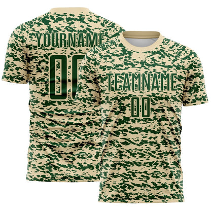 Custom Cream-Green Geometric Fragment Splatter Sublimation Soccer Uniform Jersey