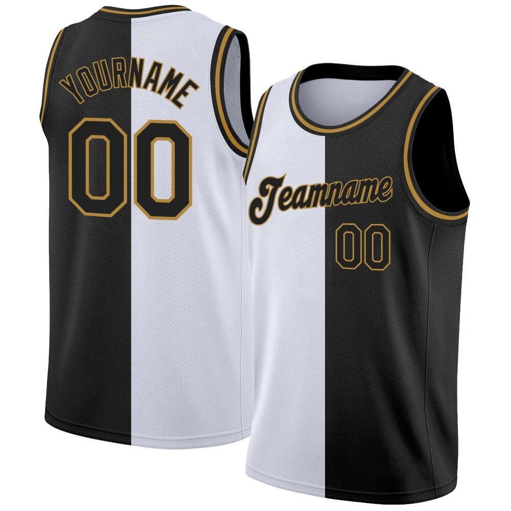Custom White Black-Old Gold High-quality Split Fashion Basketball Jersey