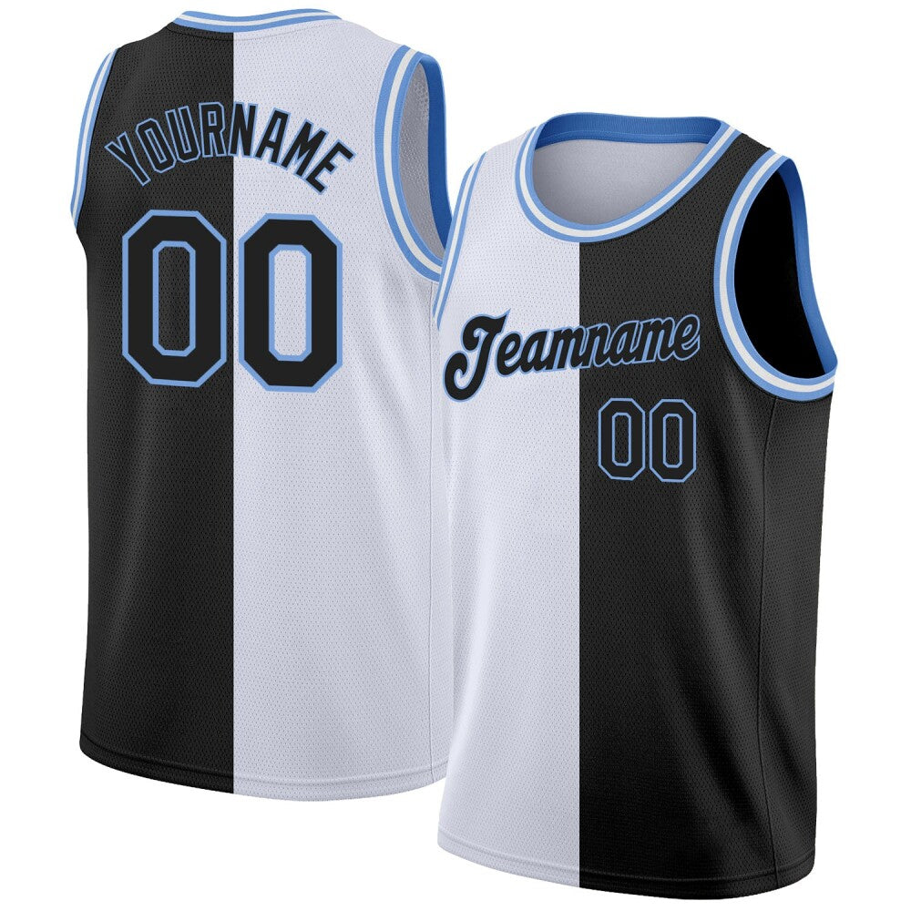 Custom White Black-Light Blue High-quality Split Fashion Basketball Jersey