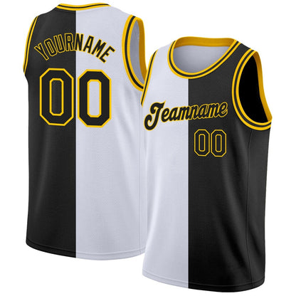 Custom White Black-Gold High-quality Split Fashion Basketball Jersey