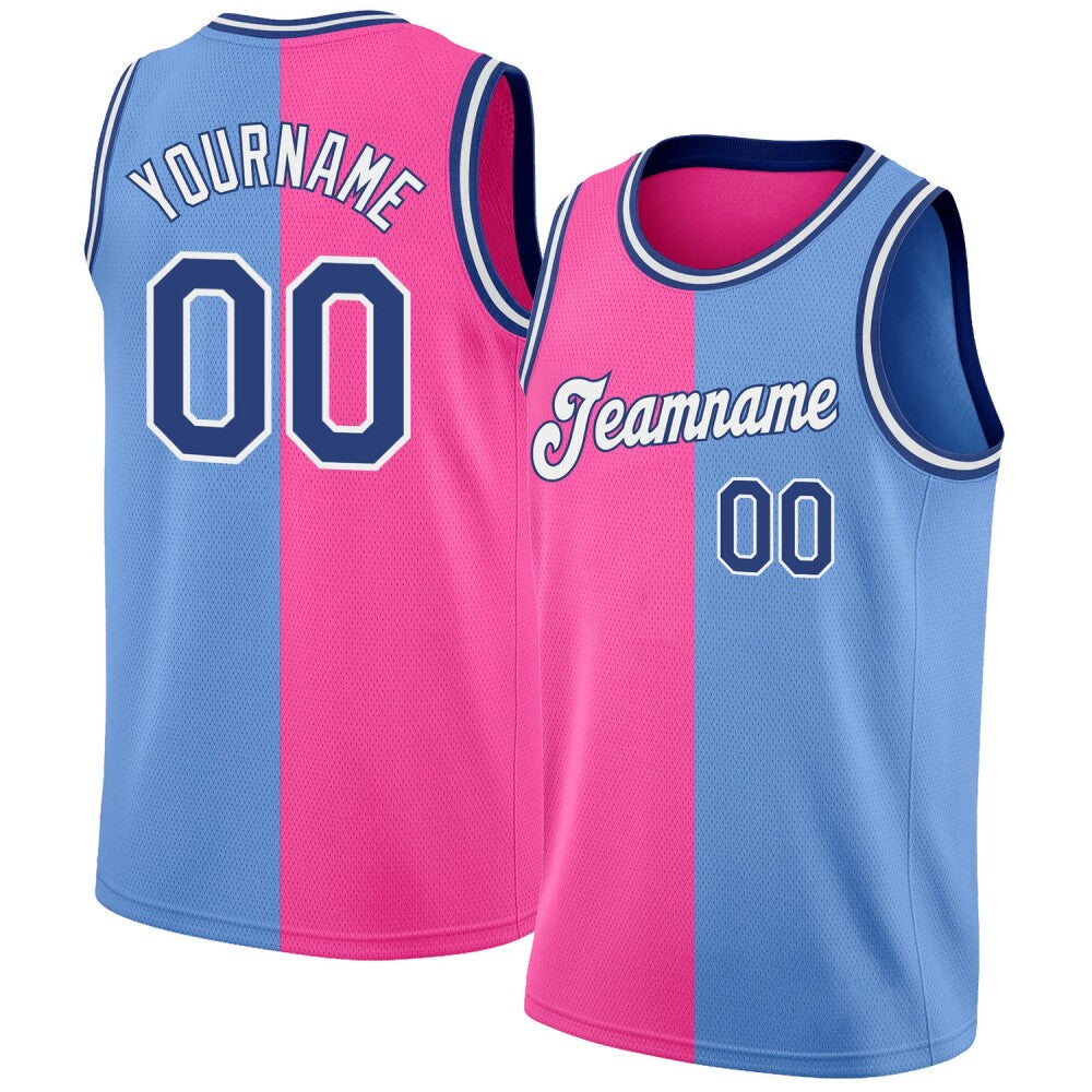 Custom Light Blue Royal-Pink High-quality Split Fashion Basketball Jersey
