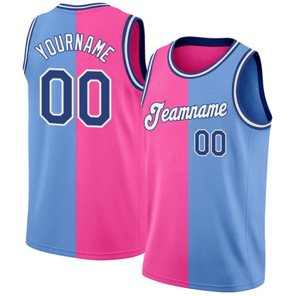Custom Light Blue Royal-Pink High-quality Split Fashion Basketball Jersey
