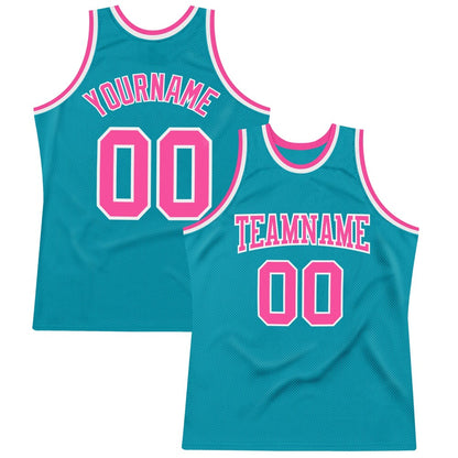 Custom Teal Pink-White High-quality Throwback Basketball Jersey
