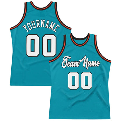 Custom Teal White-Orange High-quality Throwback Basketball Jersey