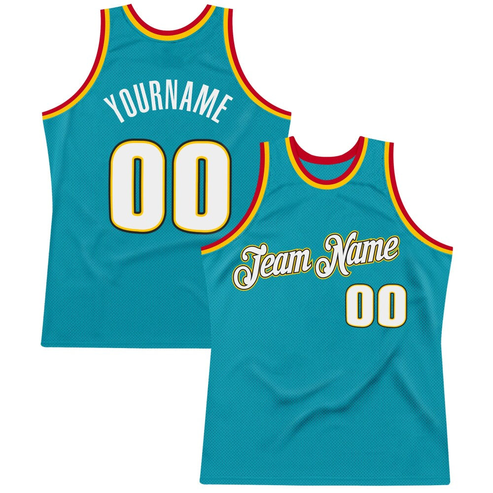 Custom Teal White-Gold High-quality Throwback Basketball Jersey