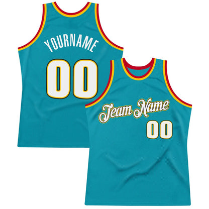 Custom Teal White-Gold High-quality Throwback Basketball Jersey