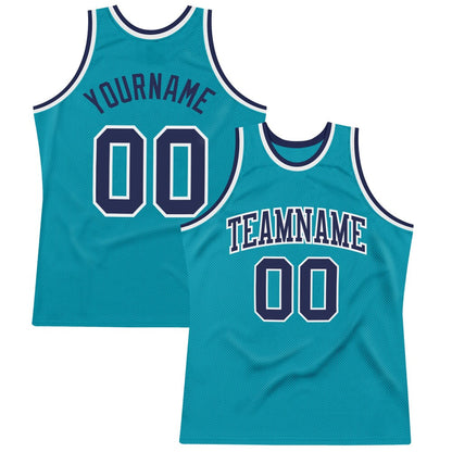 Custom Teal Navy-White High-quality Throwback Basketball Jersey