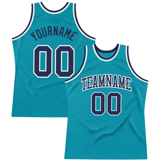 Custom Teal Navy-White High-quality Throwback Basketball Jersey