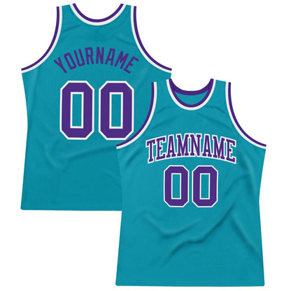 Custom Teal Purple-White High-quality Throwback Basketball Jersey