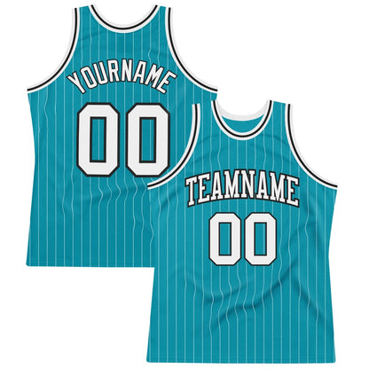 Custom Teal White Pinstripe White-Black High-quality Basketball Jersey