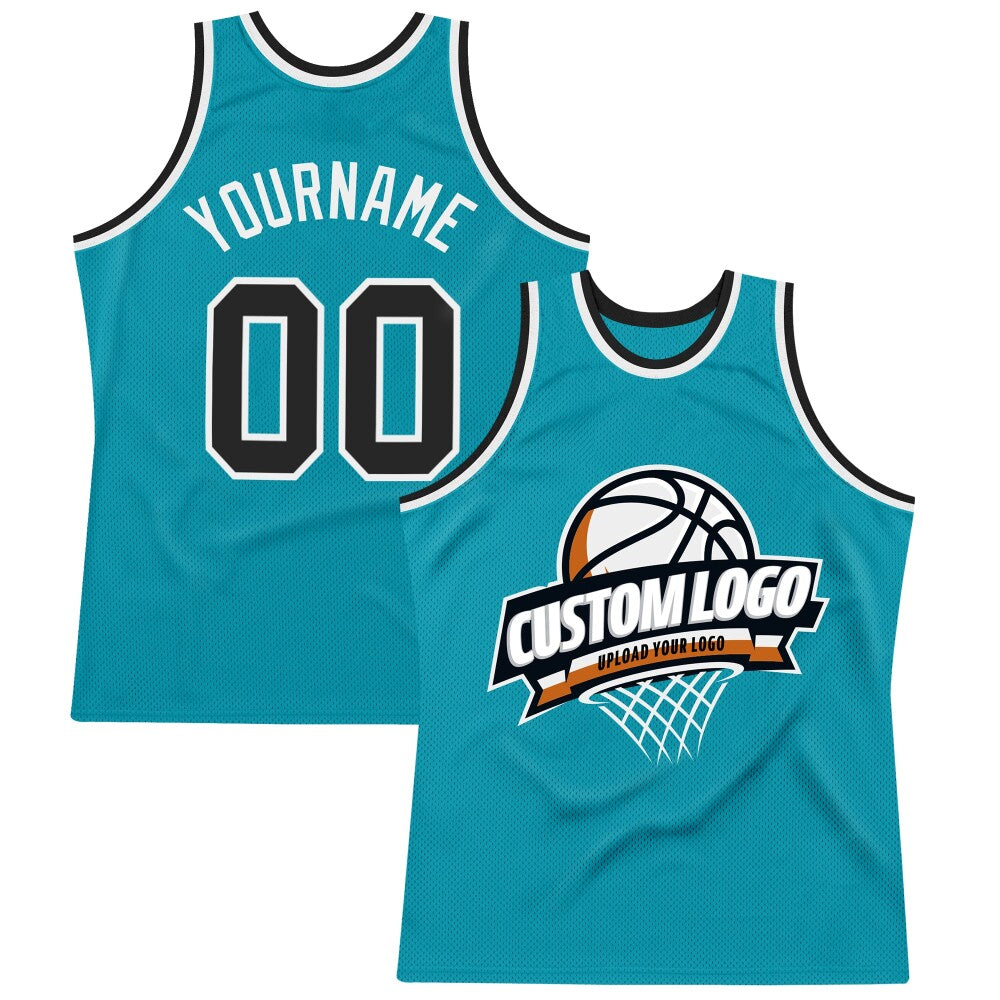 Custom Teal Black-White High-quality Throwback Basketball Jersey