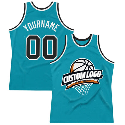 Custom Teal Black-White High-quality Throwback Basketball Jersey