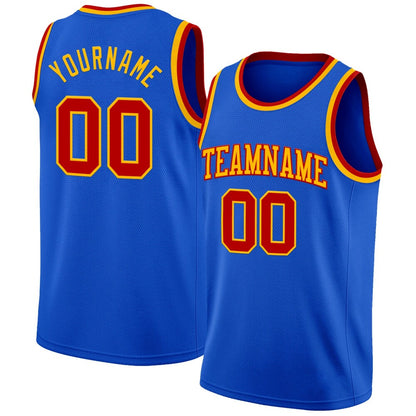 Custom Thunder Blue Red-Gold High-quality Basketball Jersey