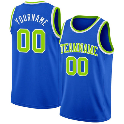 Custom Thunder Blue Neon Green-White High-quality Basketball Jersey