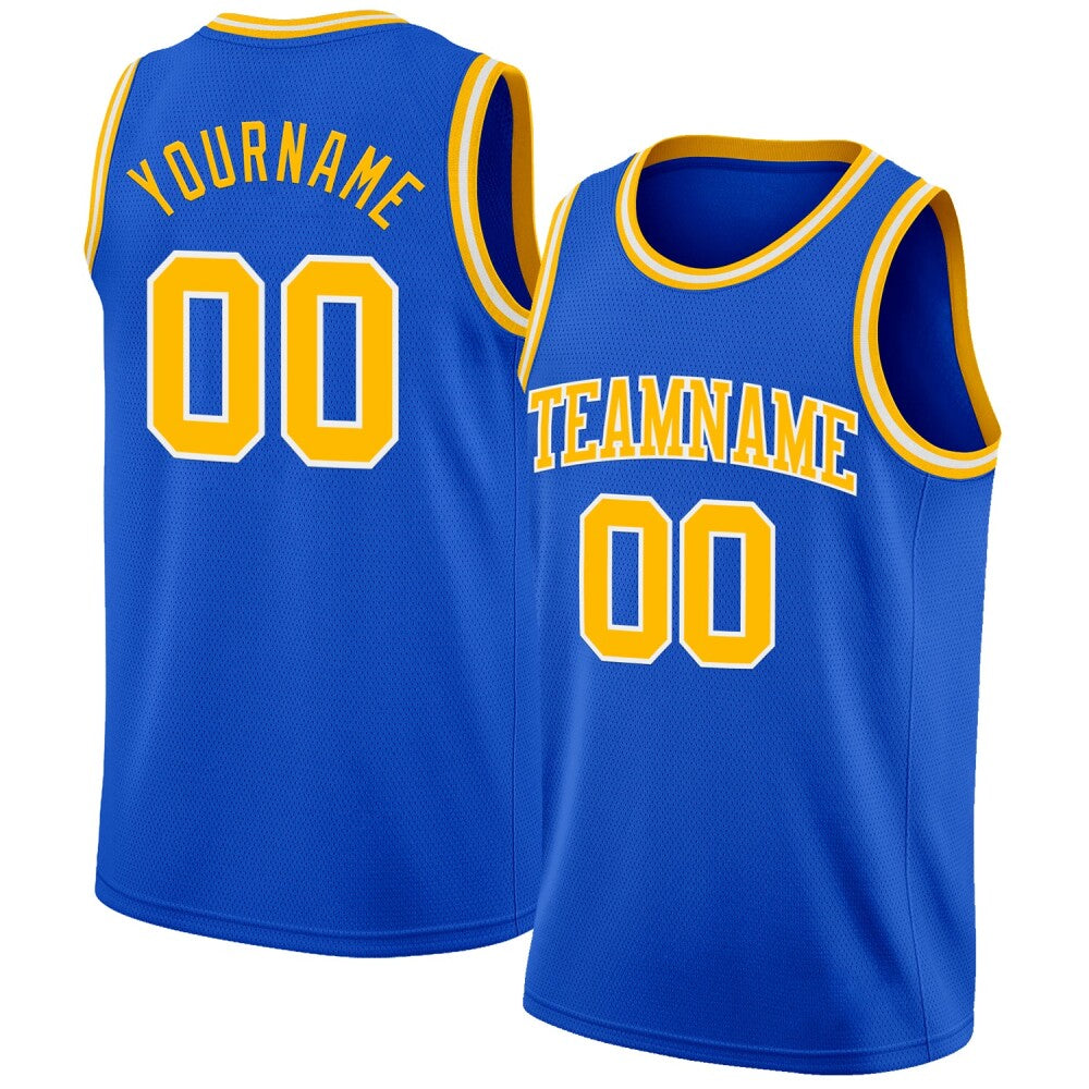 Custom Thunder Blue Gold-White High-quality Basketball Jersey