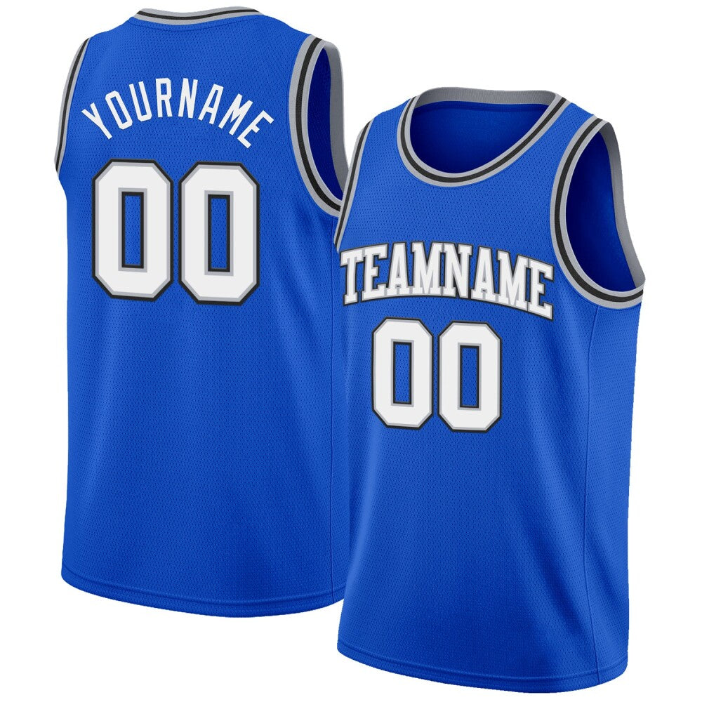 Custom Thunder Blue White Gray-Black High-quality Basketball Jersey