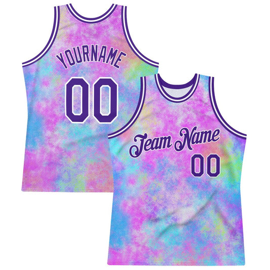Custom Tie Dye Purple-White 3D Watercolor Gradient High-quality Basketball Jersey