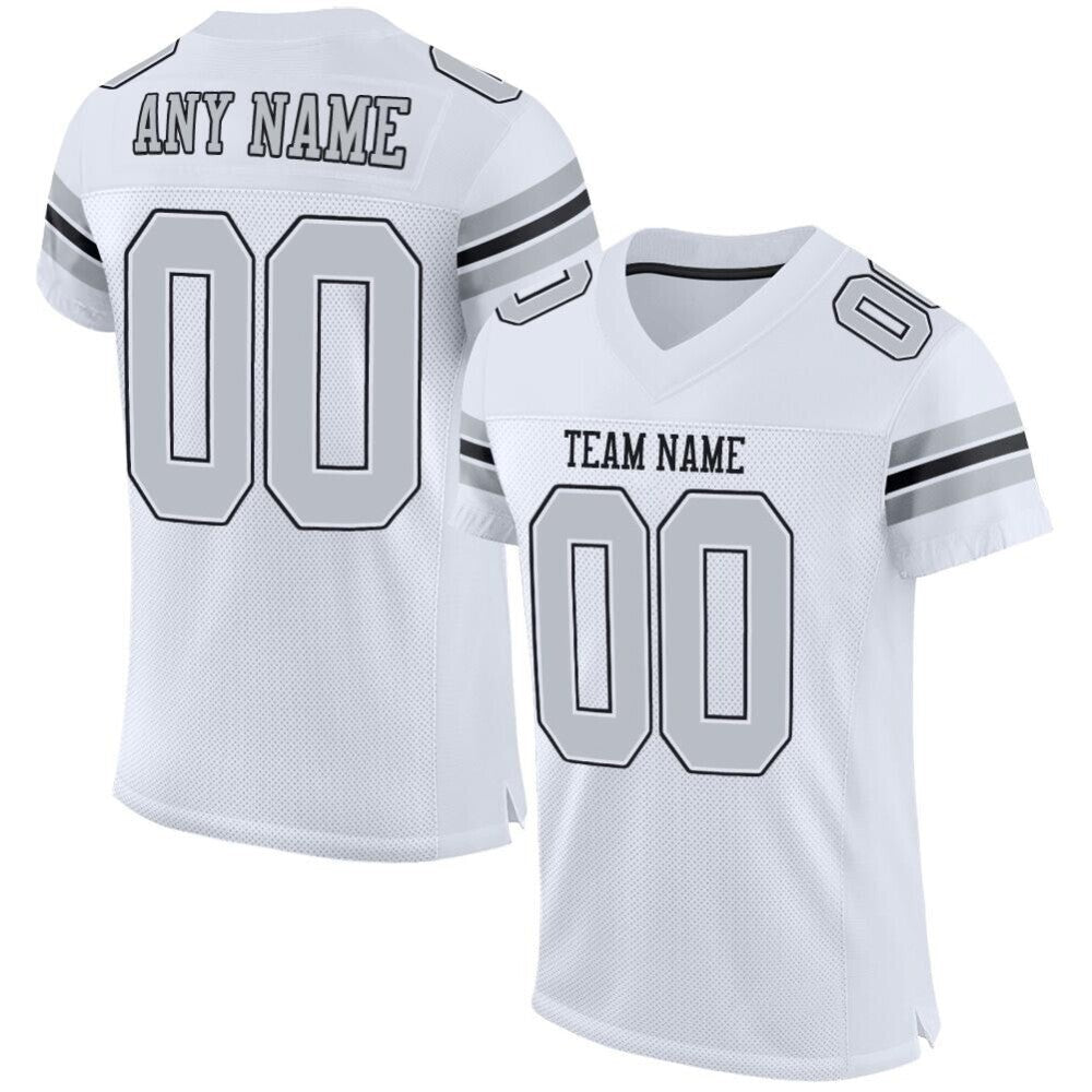 Custom White Silver-Black Mesh High-quality Football Jersey